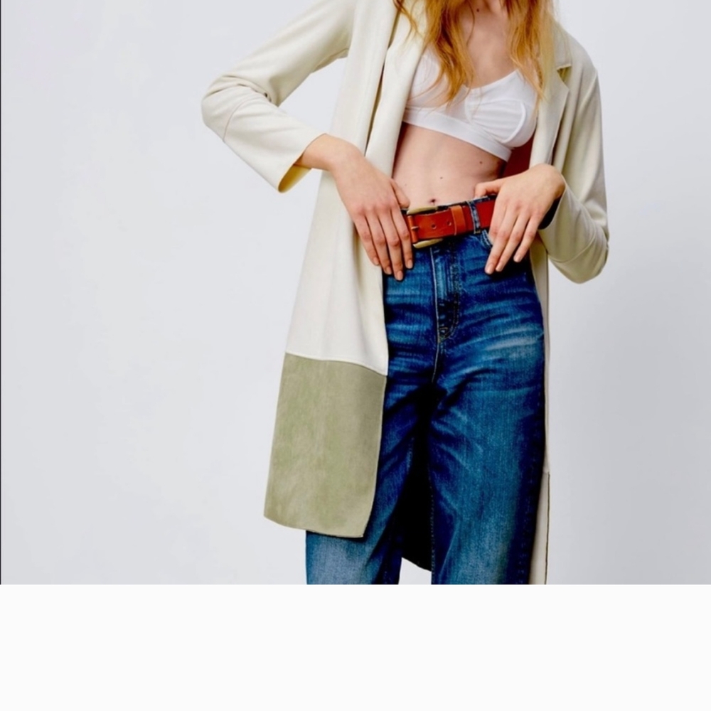 Stylish Cream and Green Long Coat